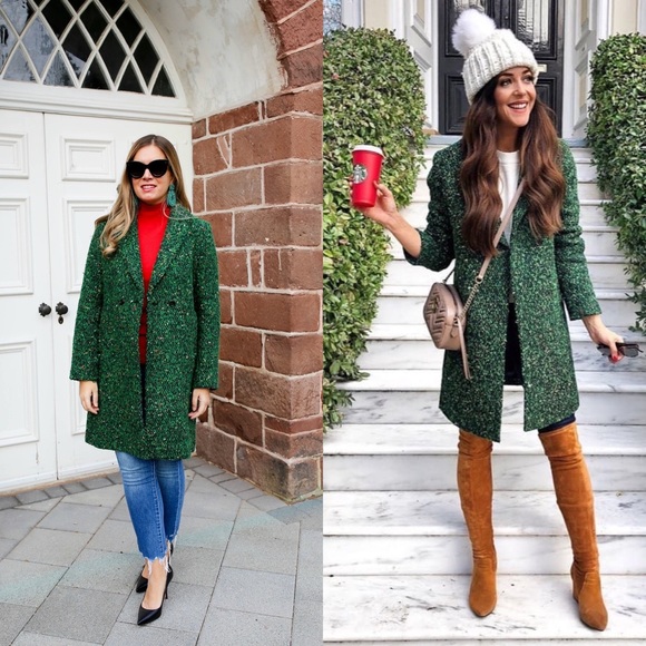 J. Crew Coat Daphne Wool Italian Tweed Boucle Christmas Peacock Green 6 GUC